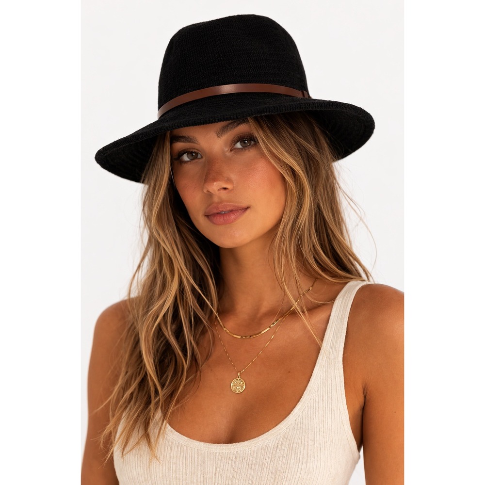 Ecote Urban Outfitters Cotton Black‎ Knit Wide Brim Fedora Hat